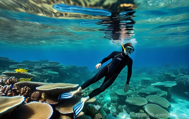 스노클링과 수영의 차이 - **Vibrant Mediterranean Snorkeling Discovery:** A person, an adult of ambiguous gender, is seen from...