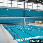 Home 22 수영할 때 필요한 건강 보험 정보 - A detailed scene of a modern indoor swimming pool in France, featuring diverse swimmers wearing appr...
