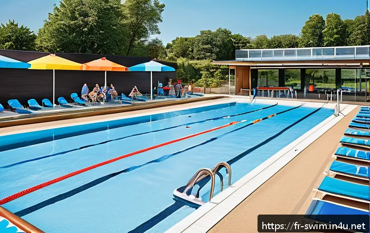 수영장 이용 요금 비교 - A modern public swimming pool in Île-de-France region during a sunny afternoon, featuring a large Ol...